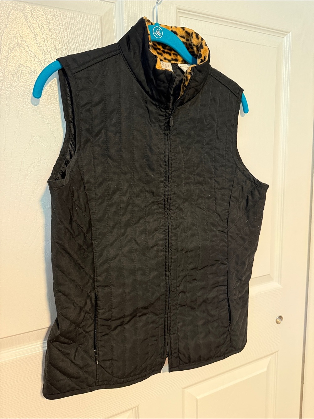 EP Pro Black Quilted Women's Vest with Leopard Trim size Medium